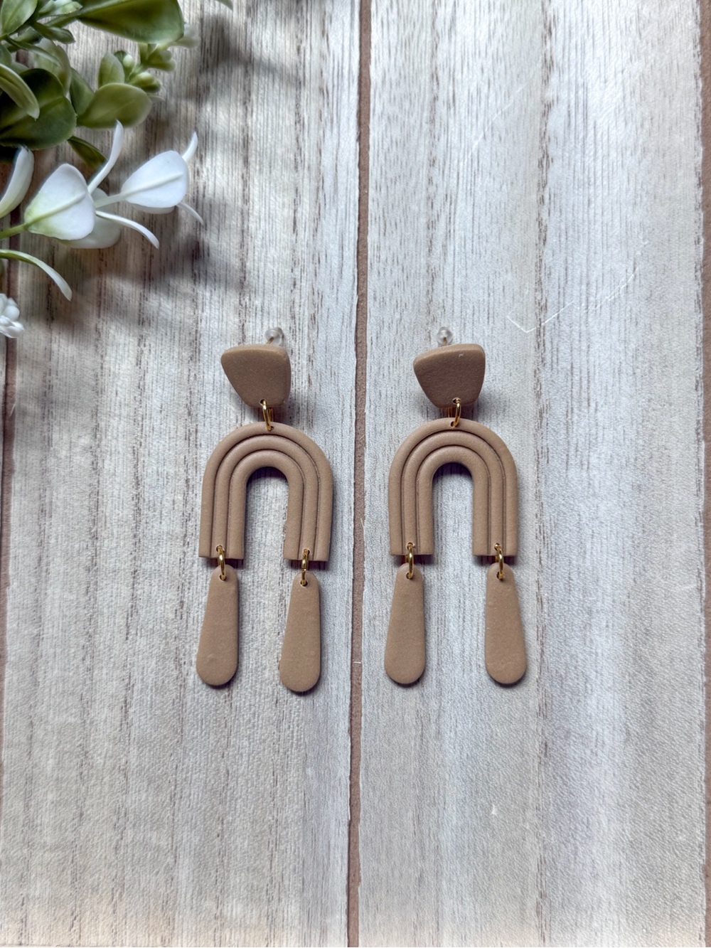 Handmade Neutral Brown Polymer Clay Dangle Earrings